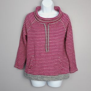 Talbots Gray and Pink Striped Funnel Neck Cotton Sweatshirt size Medium